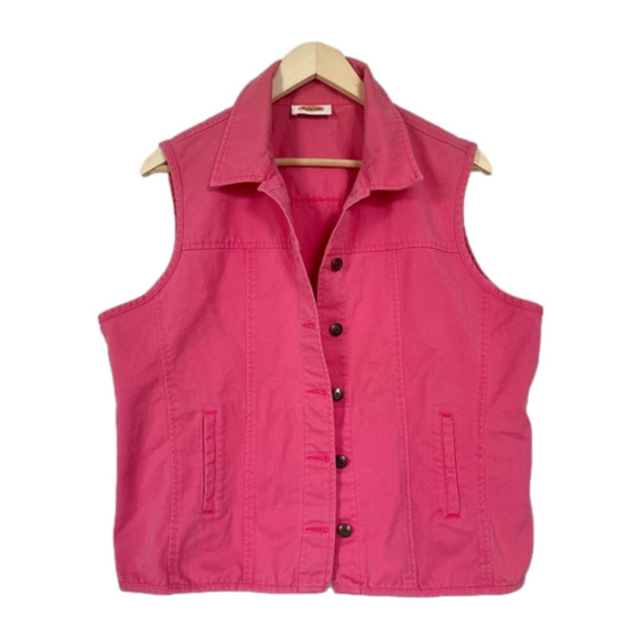 Vintage Talbots 1990s 100% Cotton-Denim Pink Vest Buttons Collared Size Large - Picture 10 of 10